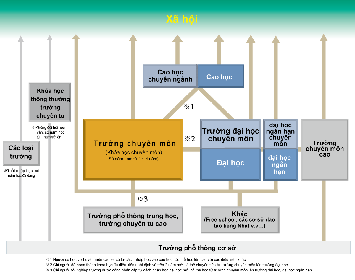 Hệ thống giáo dục trường học Nhật Bản và trường chuyên môn