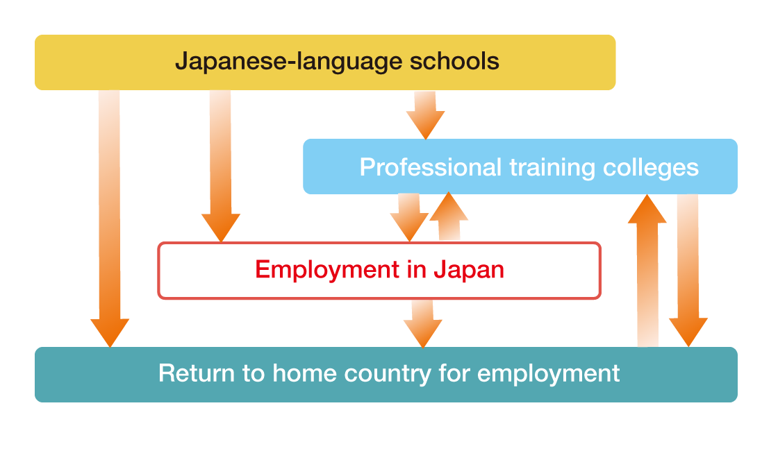 Employment patterns from Japanese-language schools and professional training colleges
